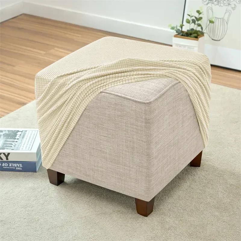1PC Jacquard Stretch Ottoman Stool Cover Elastic Square Footstool Covers All-inclusive Durable Footrest Slipcovers Living Room