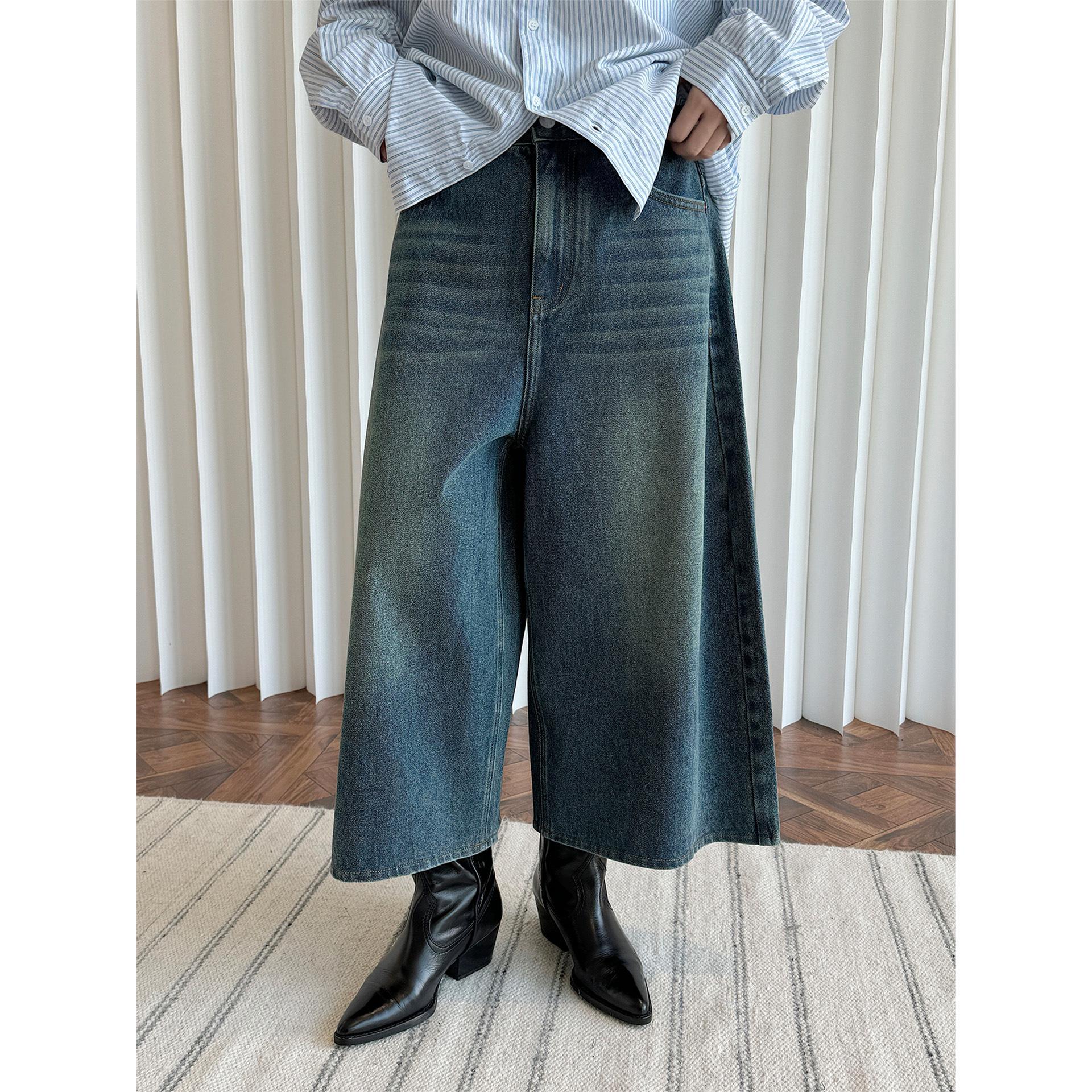 

Джинсы широкие ретро Томбой Лувр Весна - Женские модные свободные укороченные брюки Large синий