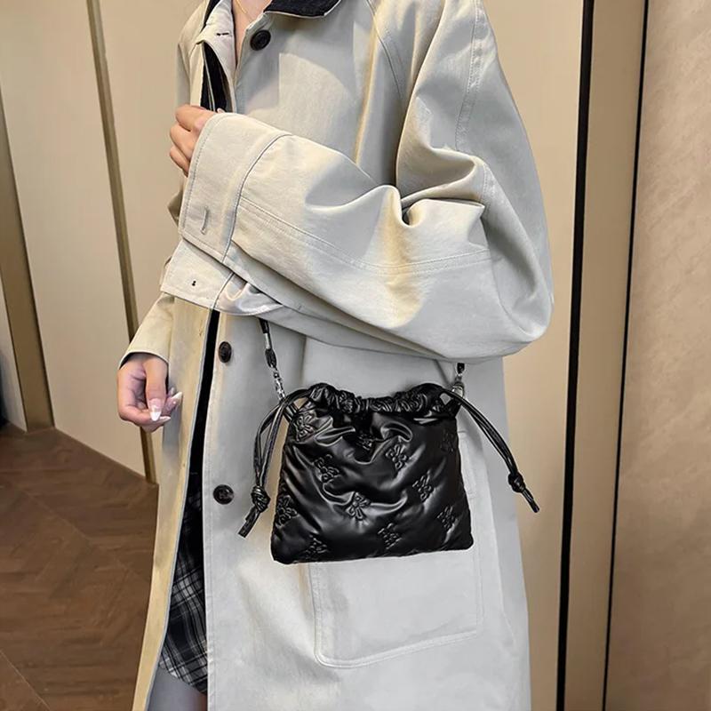 Fashion Butterfly Mini Crossbody Bags Drawstring Pu Leather Bucket Shoulder Bags Ladies Leisure Small Phone Handbags AVE
