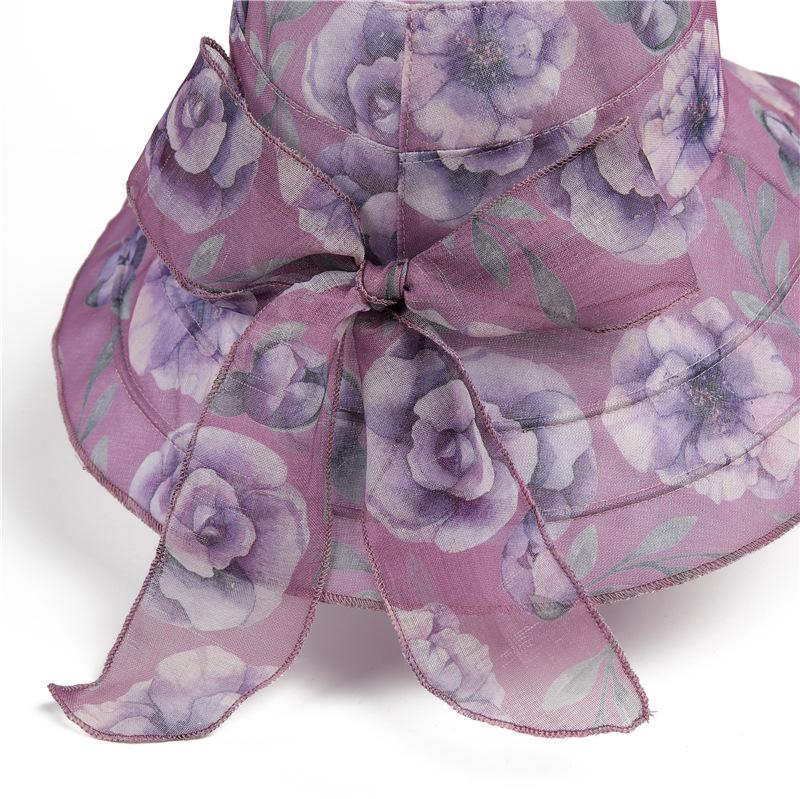 Summer Sun Hat Wide Brim Lightweight UV Protection Bucket Hat Elegant Floral Lace Breathable Outdoor Hats for Women