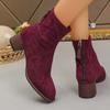 Cow Suede High Heel Square Heel Modern Boots Round Toe Solid Concise Female Shoes On Sale 2025 Brand Winter Zip Women's Boots