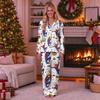 Christmas Print Family Matching Outfits with Stand Collar and Button Front for Holiday Photos