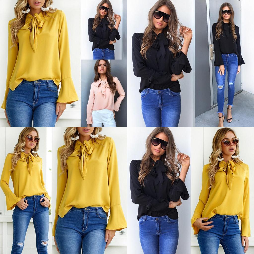 Solid Color Ladies Casual Tops Women Summer Loose Top Long Sleeve Blouse For Daily Wear