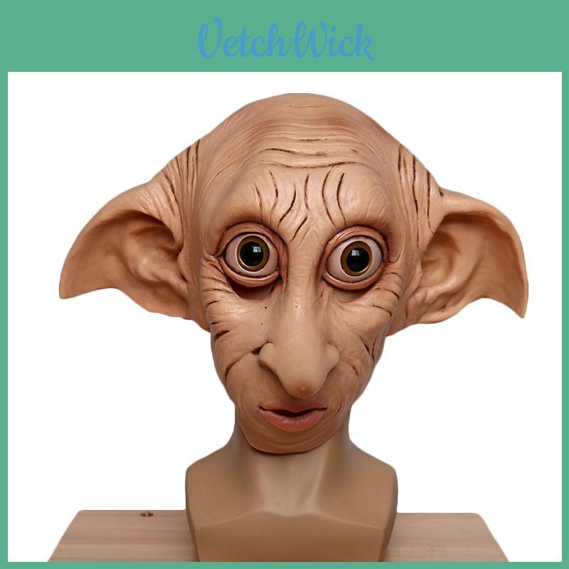 Máscara Realista Cosplay Elfo Dobby Fantasia de Halloween Adereço de Chapéu Marrom Látex Estilo Animal