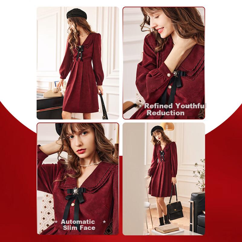 Olrain Upgraded Fit New Year Red Dress Women's Hepburn Style Little Red Dress