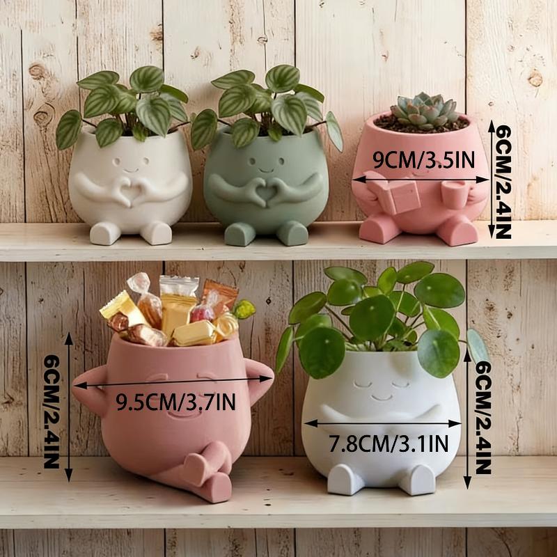Face Flower Pot Cute Resin Flower Head Planter For Indoor Outdoor Unique Sit Chair Pots Home Garden Decor