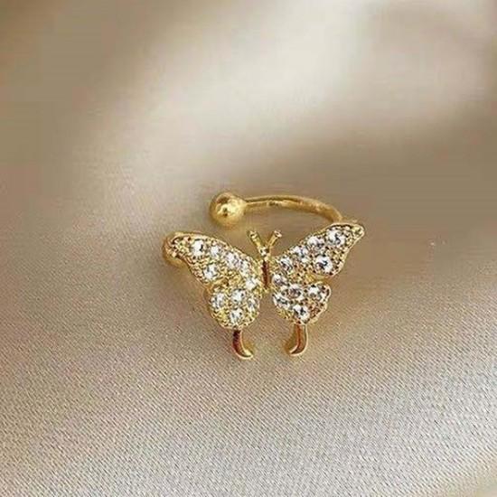 Koreanisches Temperament Glänzend Eingelegt Zirkon Schmetterling Piercing Stecker Ohrringe Ohne Ohrlöcher Ohrklemme für Damen Süßer Romantischer Schmuck