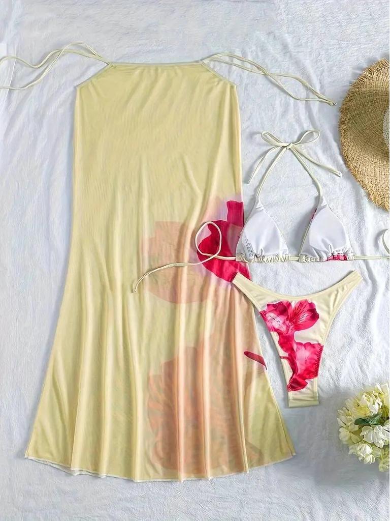 2025 Europäischer & Amerikanischer Print Rückenfreier Neckholder Bikini - Sexy Split Urlaubsbademode für Damen