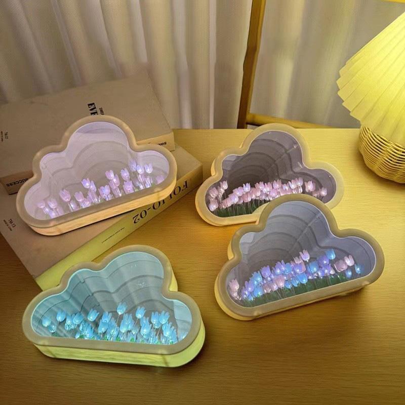 Handgemachte DIY Tulpe Blume Meer Nacht Atmosphäre Lampe Wolken Tulpe Lampe LED Nachtlicht Spiegel Tisch Lampe Schlafzimmer Dekor Lichter Neue