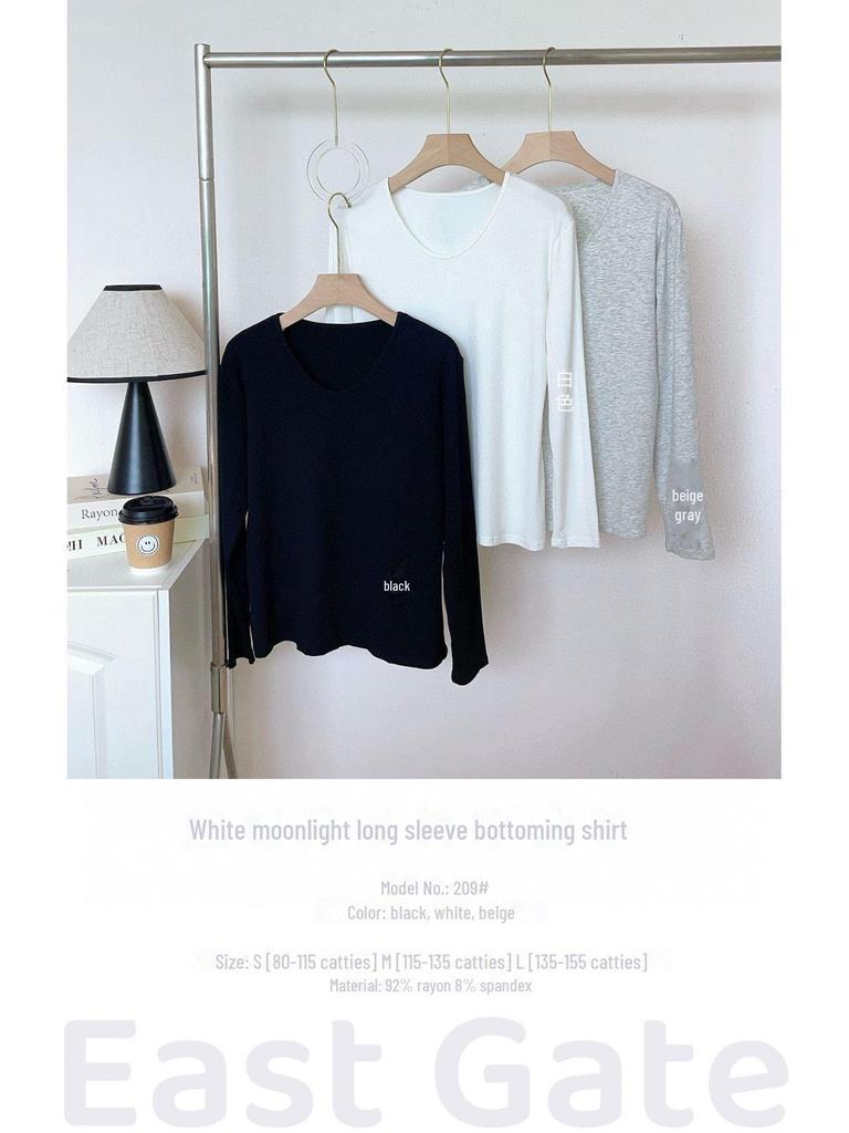 Pure Desire High-End Slim Fit Weißes V-Ausschnitt Langarm-T-Shirt