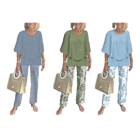 Summer 2 Piece Outfit for Women Half Sleeve Crew Neck Top And Long Pants Travel Vacation Lounge Sets