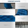 Set of 2 Tall Stools in Nordic Style with Backrest and Footrest, Kitchen Stools with Backrest in Velvet Effect Fabric and Metal, 45x47x88 cm, Blue