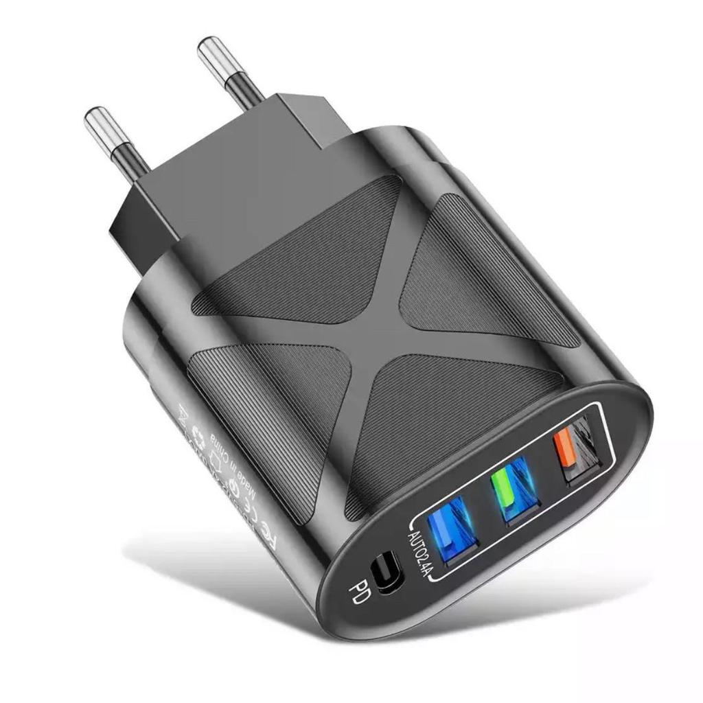 Multi-Port Charger with 3 USB + PD Fast Charging (US/EU/UK Standard)