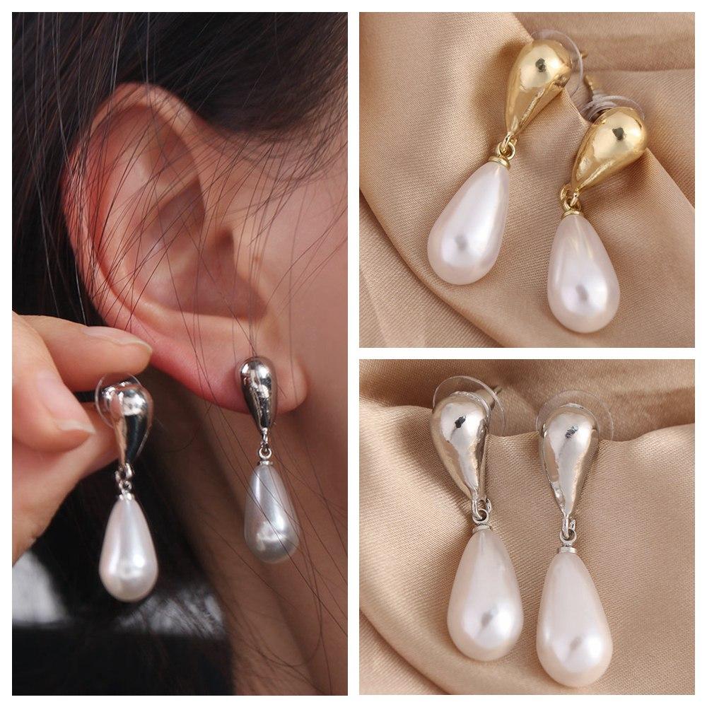 New Chinese Baroque Water Drop Pearl Earrings Fashion Pearl Ear Stud Pearl Stud Earrings  Female