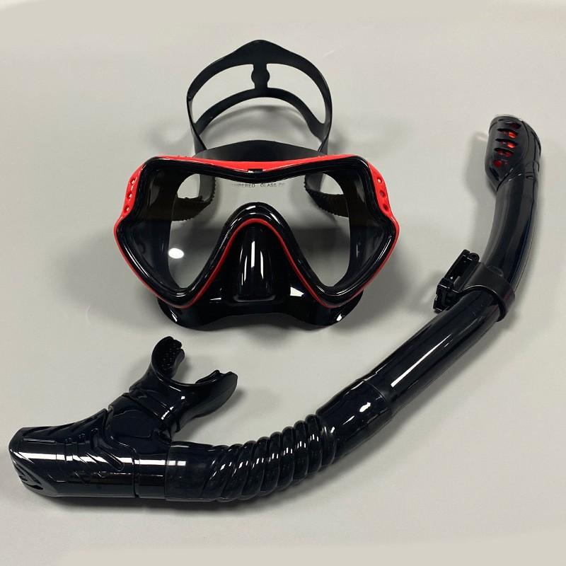 Adult Snorkeling Mask Dry Snorkel Set Pool Sea Diving With Anti-Fog Tempered Glass Silicone Frame