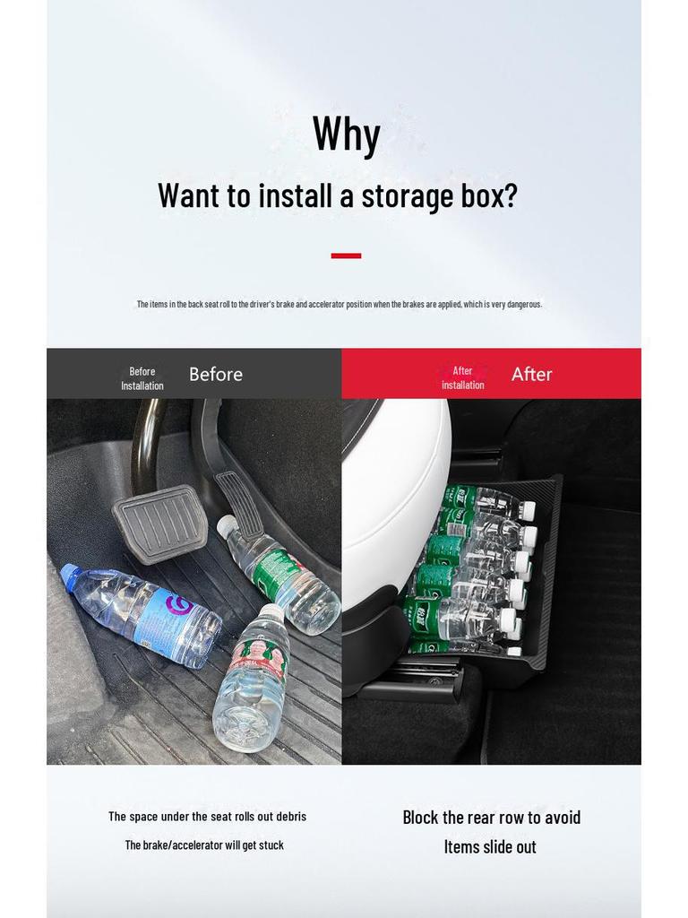 Versteckte Schubladen-Aufbewahrungsbox unter dem Sitz des Tesla Model Y