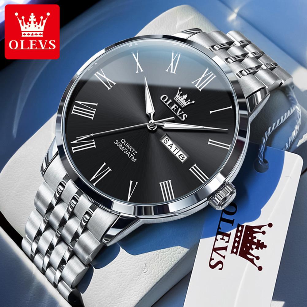 OLEVS Brand Original Man Watch Simplicity Roman Numeral Scale Classic Dual Calendar Business Luxury Quartz Wristwatches for Men