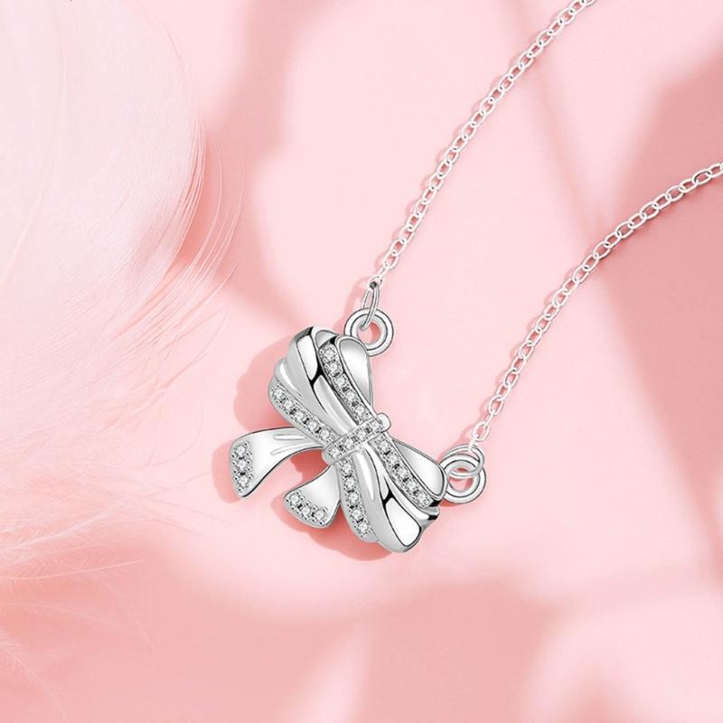 Blingbling Crystal Diamante Bowknot Necklace Clavicle Chain Gifts for Girls Present Sexy Diamante Clavicle Chain