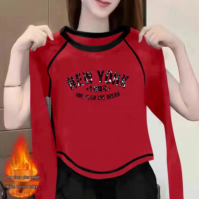 

2024 Women s Double-Sided Velvet Long-Sleeve T-Shirt: Chic, Versatile Innerwear for Autumn/Winter XXL (135-145 lbs) красный
