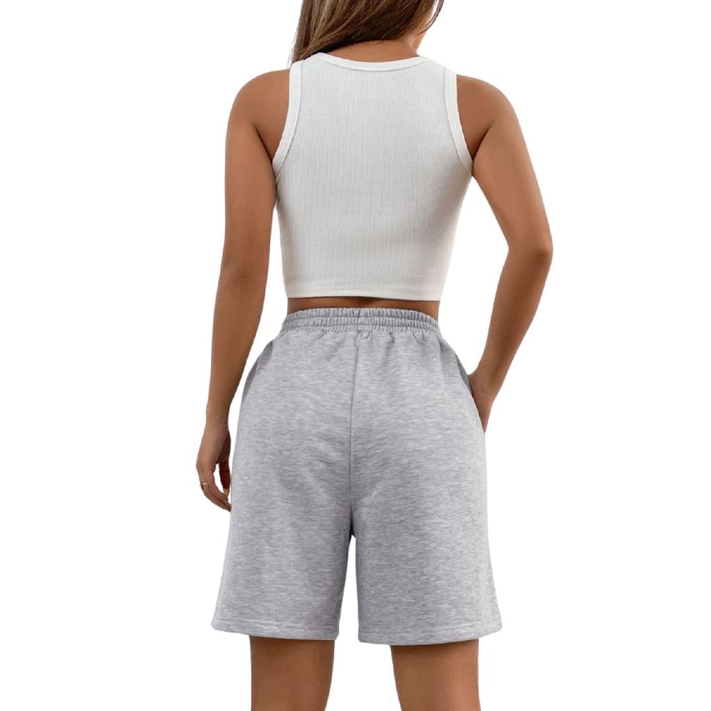 Schwarz-graue 2-teilige einfarbige Damen-Regular-Shorts