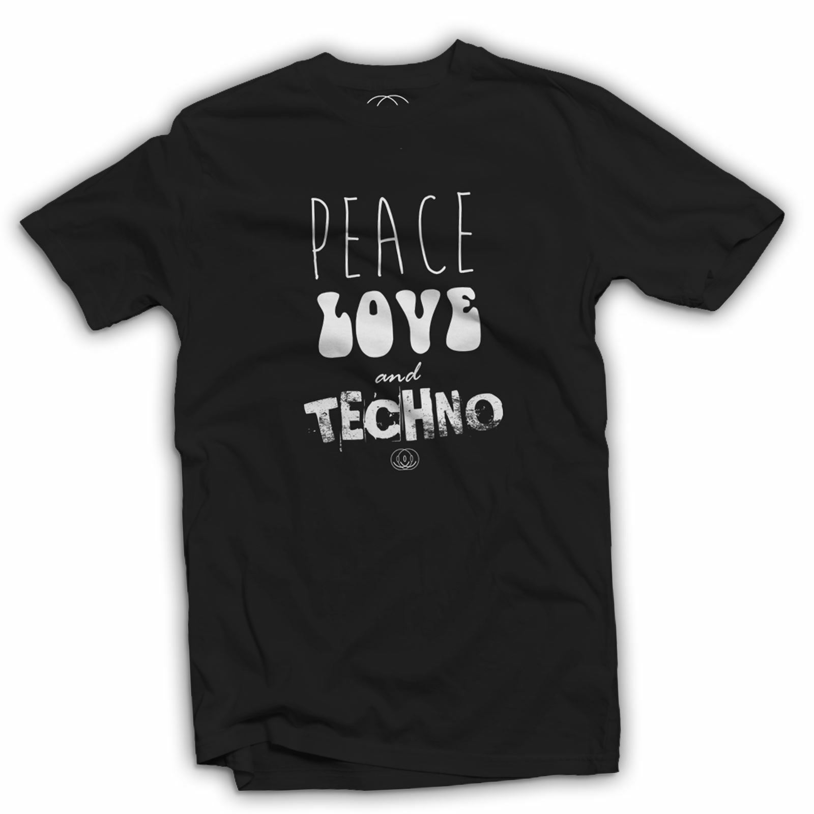 Peace Love and Techno T-Shirt Mens Womens Tees Top - Acid House Music Race Old Skool 4XL