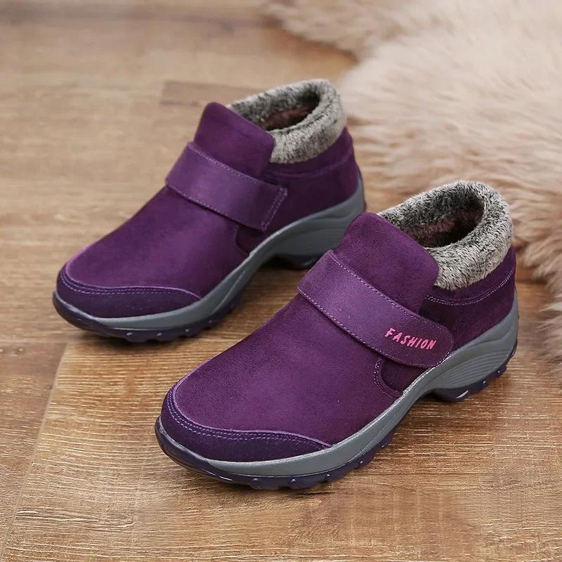 Fashion Winter Boots Women Warm Plush Ankle Boots Non-slip Platform Woman Sneakers Hook & Loop Casual Cotton Shoes for Women Botte Femme