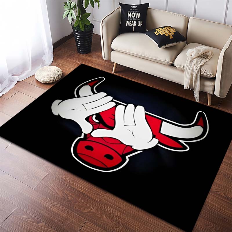 Czarno-czerwono-biała obwódka Logo głowy byka Chicago Bulls Antypoślizgowy dywanik do przedpokoju Prać Można prać Dekoracja dla fana koszykówki NBA Nastolatka Salon Sypialnia Pokój gier Dywan podłogowy