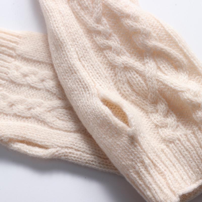 Unisex Cashmere Cable Knit Fingerless Gloves for Writing & Cycling - Thick, Warm Wool for Autumn & Winter