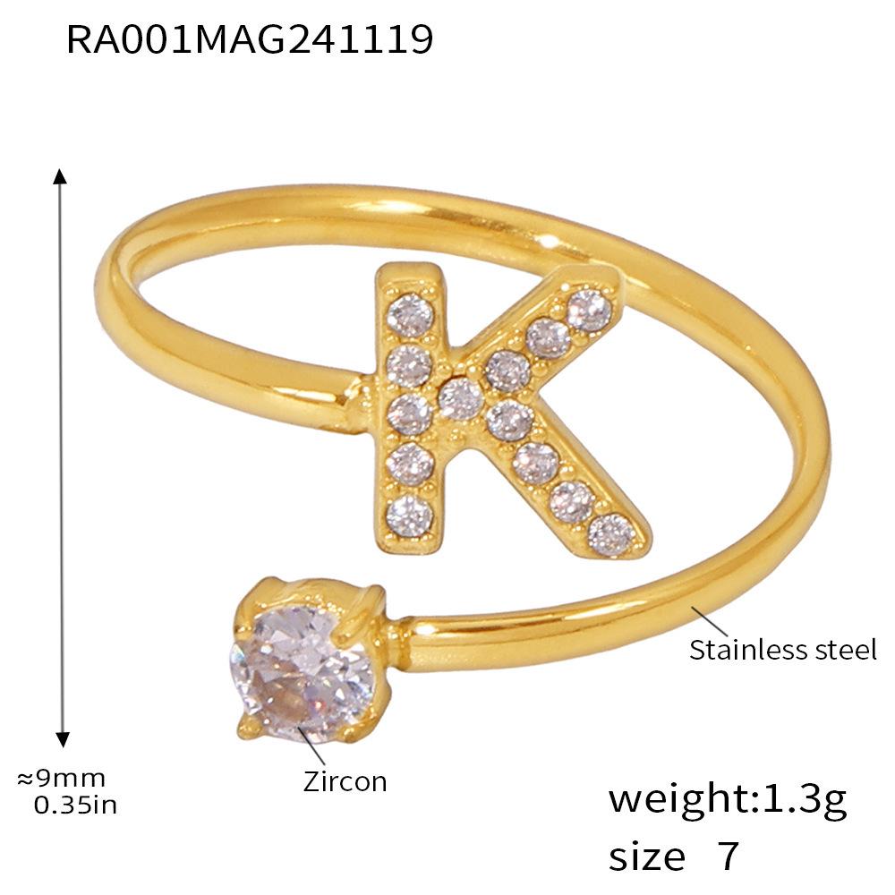 Qiong Yao 26-Letter Zircon Inlaid Jewelry Set: Gold-Plated Titanium Steel Necklace, Bracelet, Ring, and Stud Earrings.