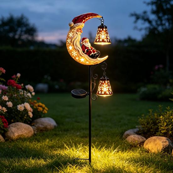Year Round Outdoor Garden Decor Solar Christmas Stake Light, 31.5 Inch Santa Snowman LED Pathway Lights, Warm Lawn Ornaments Waterproof Metal