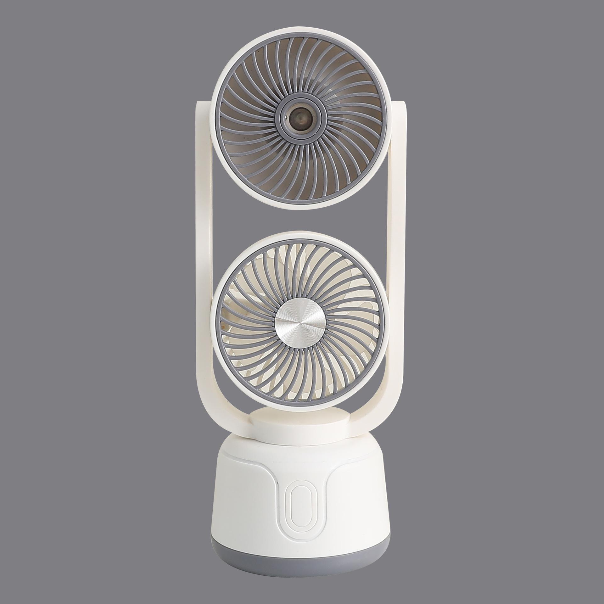 Dual-Head USB Mini Desktop Fan: Three-Speed, Strong Wind, Humidifying Spray for Summer Office серый