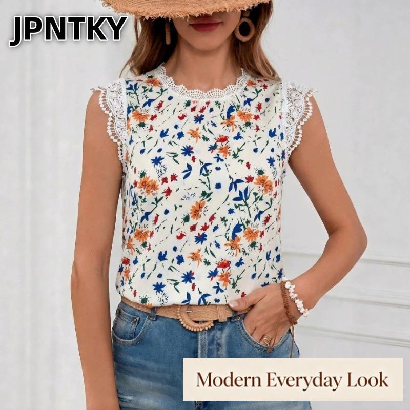 JPNTKY Women's Fashion Casual O-Neck Sleeveless Blouses & Shirts