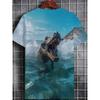Men's 3D Dinosaur Printed T-shirt Casual Short Sleeved Round Neck Breathable Polyester Fabric Summer Style