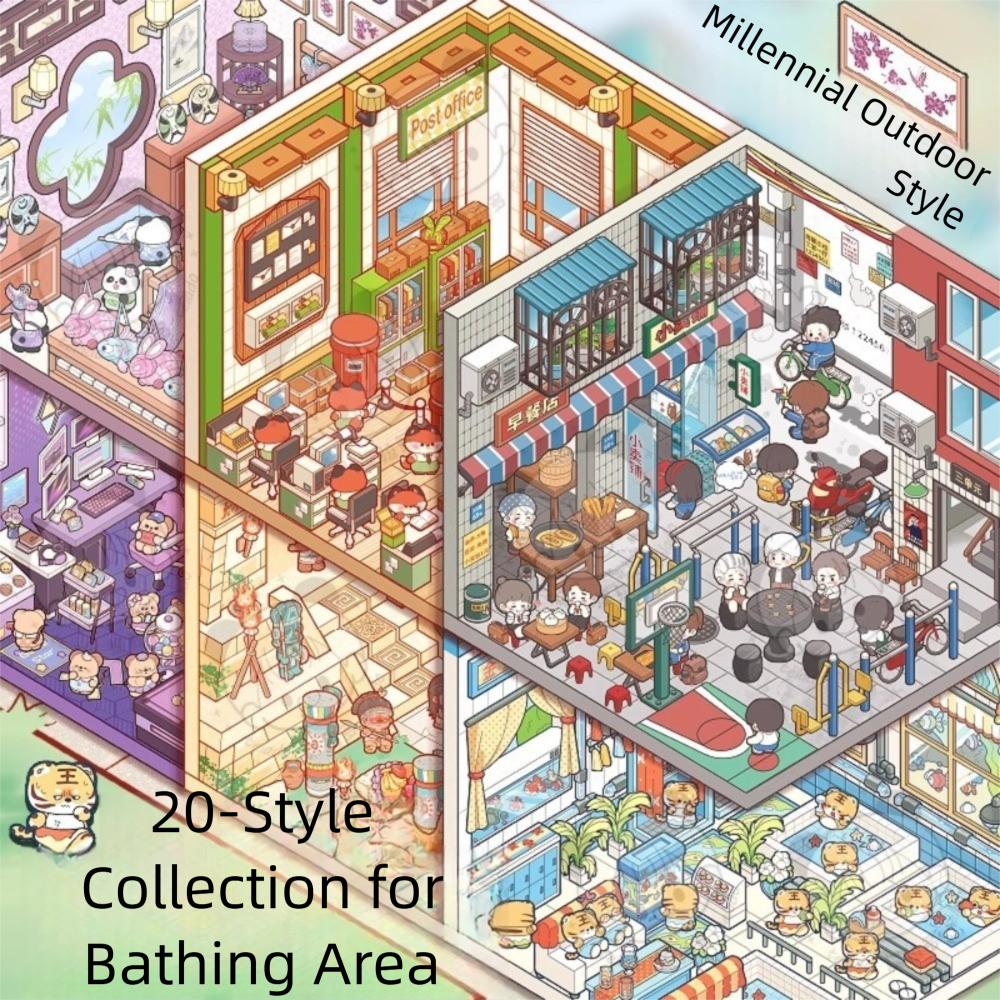 3D Pocket Cabin Scene Miniature Collection Stickers Cartoon Hut Scene Stickers Kids