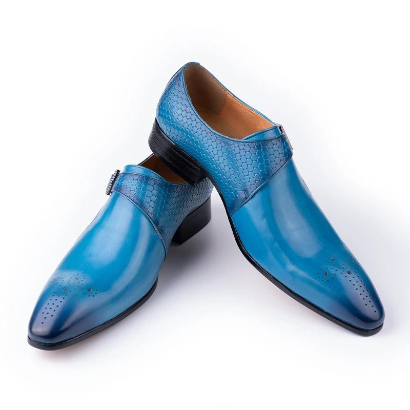 Fashion Fashion Blue Black Men Loafer Shoes Elegant Dress Formal Suit Breathable Leather Shoe No Slip Handmade Monk Nice Adult Footwear