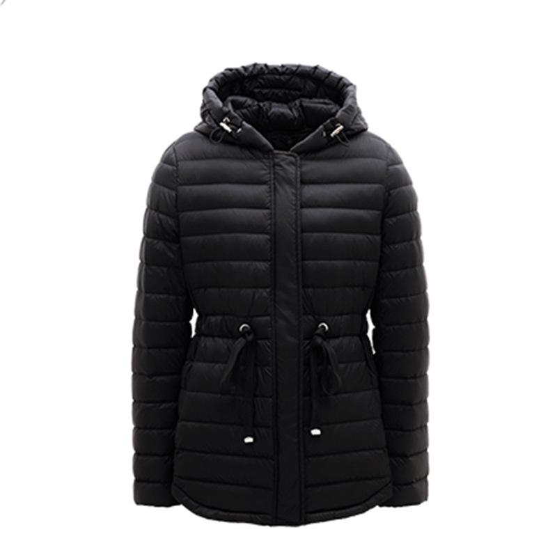 Women's Tie-Waist Hooded Down Jacket - Long Sleeve, Loose Fit, Lightweight, White Duck Down Outerwear 2025