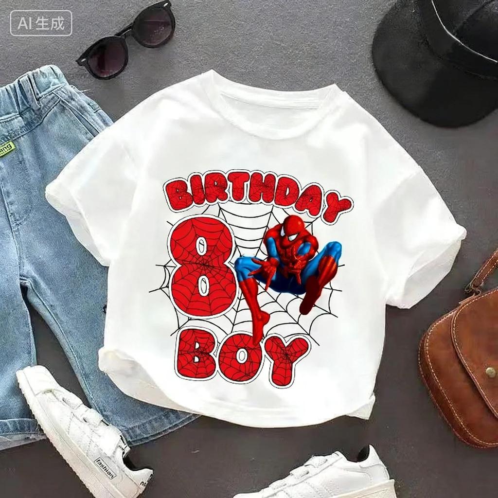 Marvel SpiderMan Summer Tshirt 19 Years Old Birthday Number Style Childrens Boy Girl Shortsleeved Party Shirt As A Gift Top