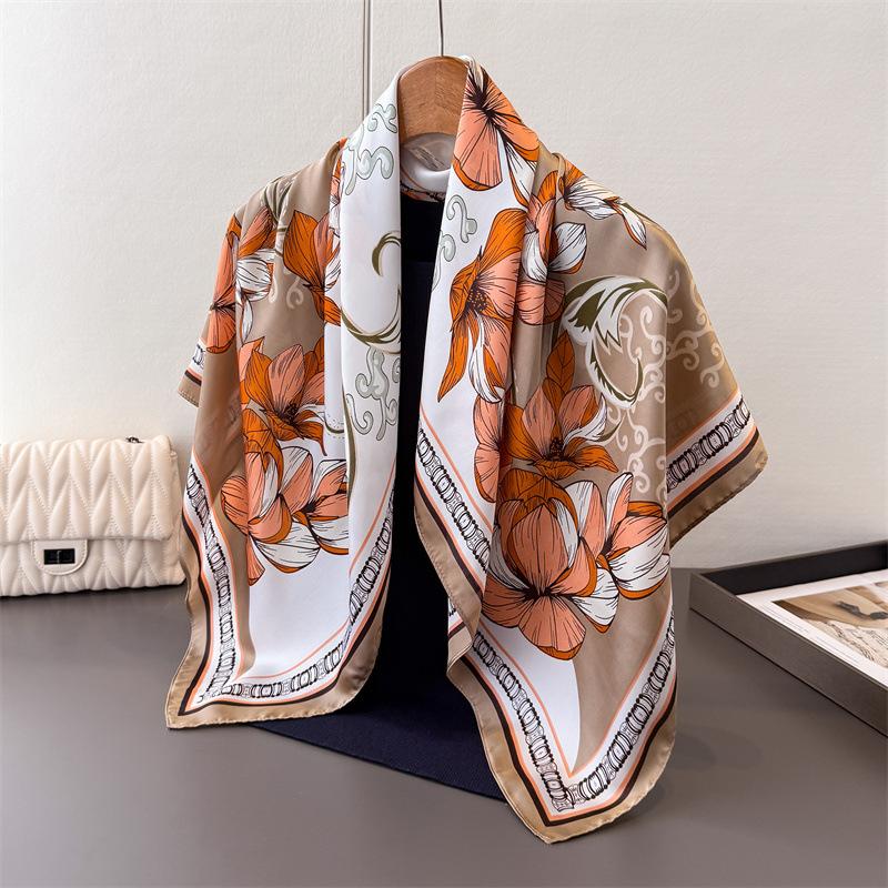 

Spring And Summer High-End Satin Simulation Silk Printing Large Square Scarf Silk Scarf Shawl Headscarf Neck Protection Scarf 90*90cm