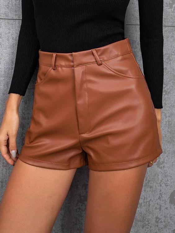 Cocktail Party Wear Designer Shorts Stylish Genuine Handmade Leather Pants Brown Women