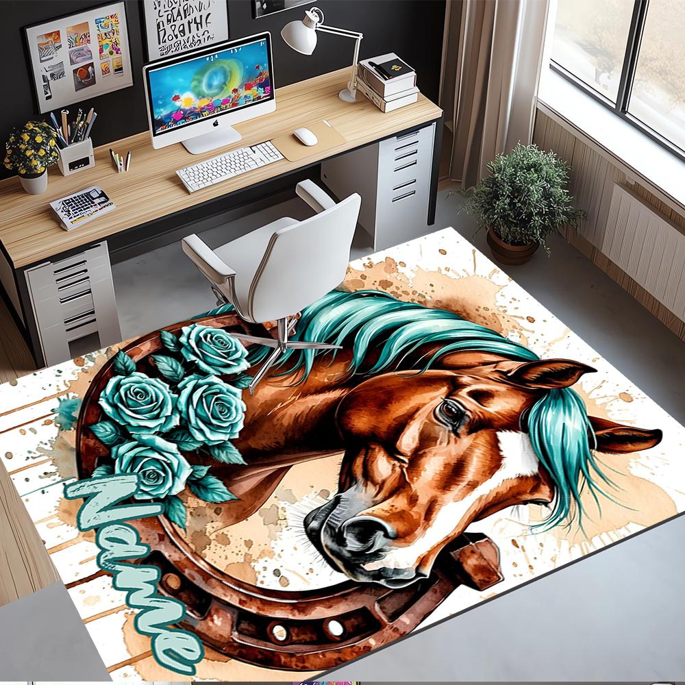 Custom Name Horse Printed Carpet,Rug for Office Chair Living Room Bedroom Kitchen Room Decor Gifts.