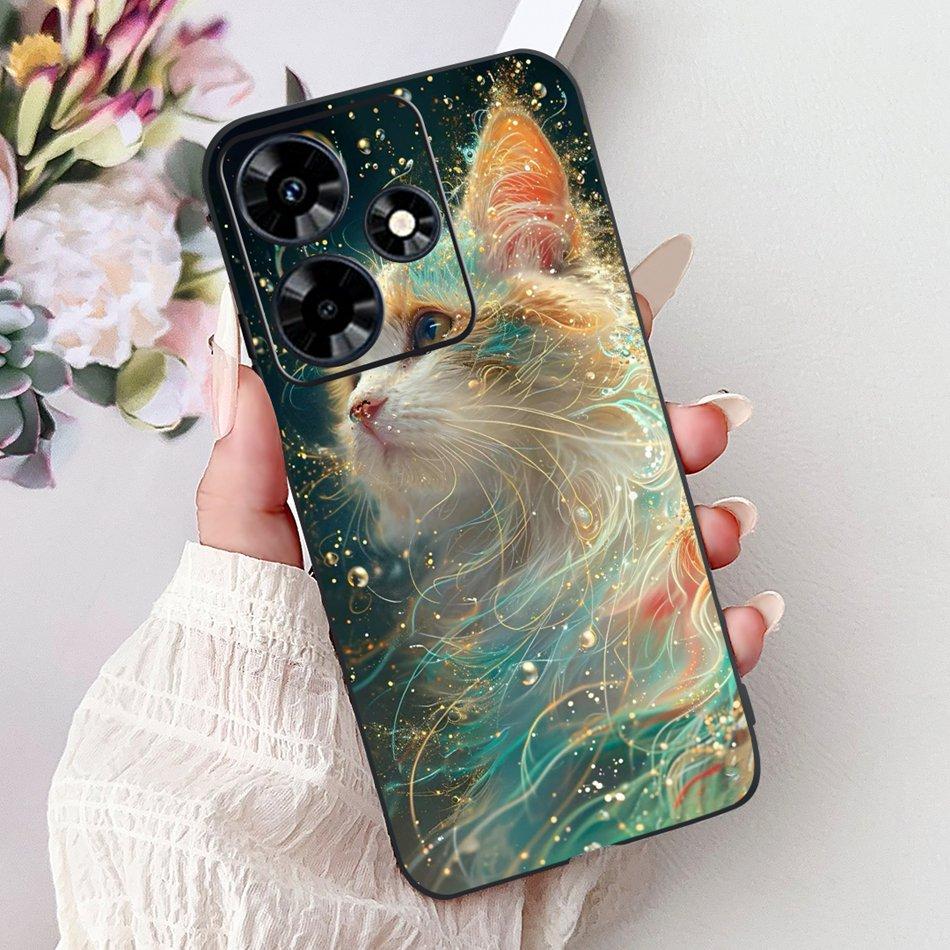 For Infinix Hot 30 Play 30i Hot30 4G Elegant Floral Cat Phone Case For Infinix Hot 30 30Play Hot30i Black Silicone Soft Cases