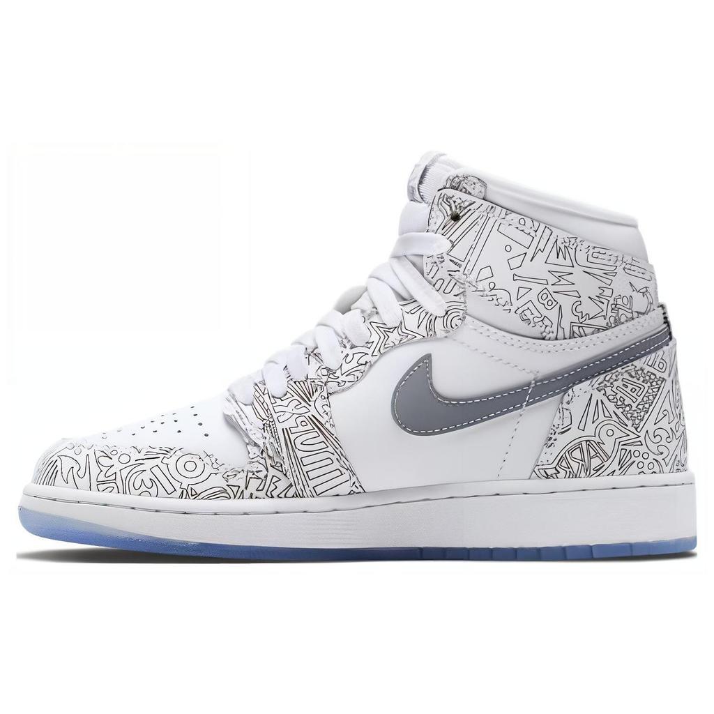 Air Jordan 1 Retro High BG 'Laser' (Unisex) White / Metallic Silver Vintage Basketball Shoes 705290 100
