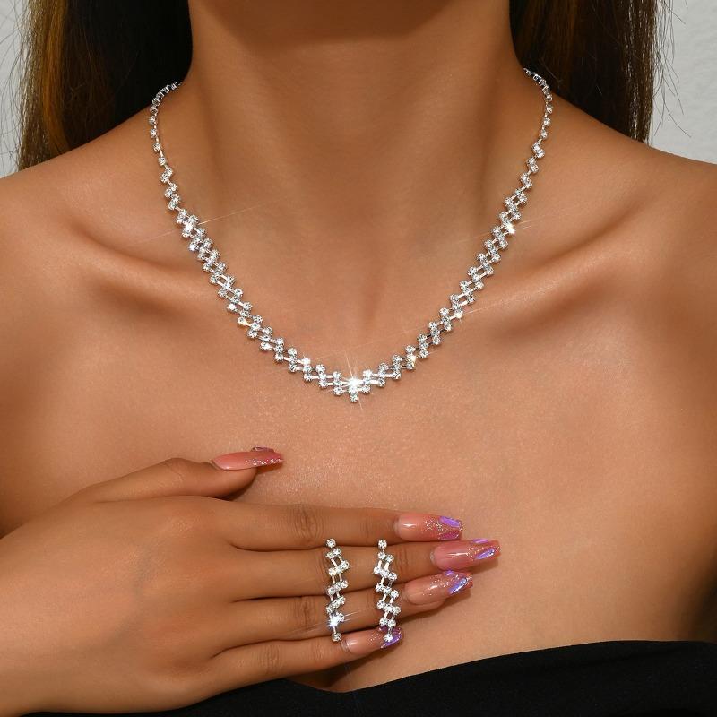 

Meier Bridal necklace and earring set - full diamond european and american style elegant formal wear accessories