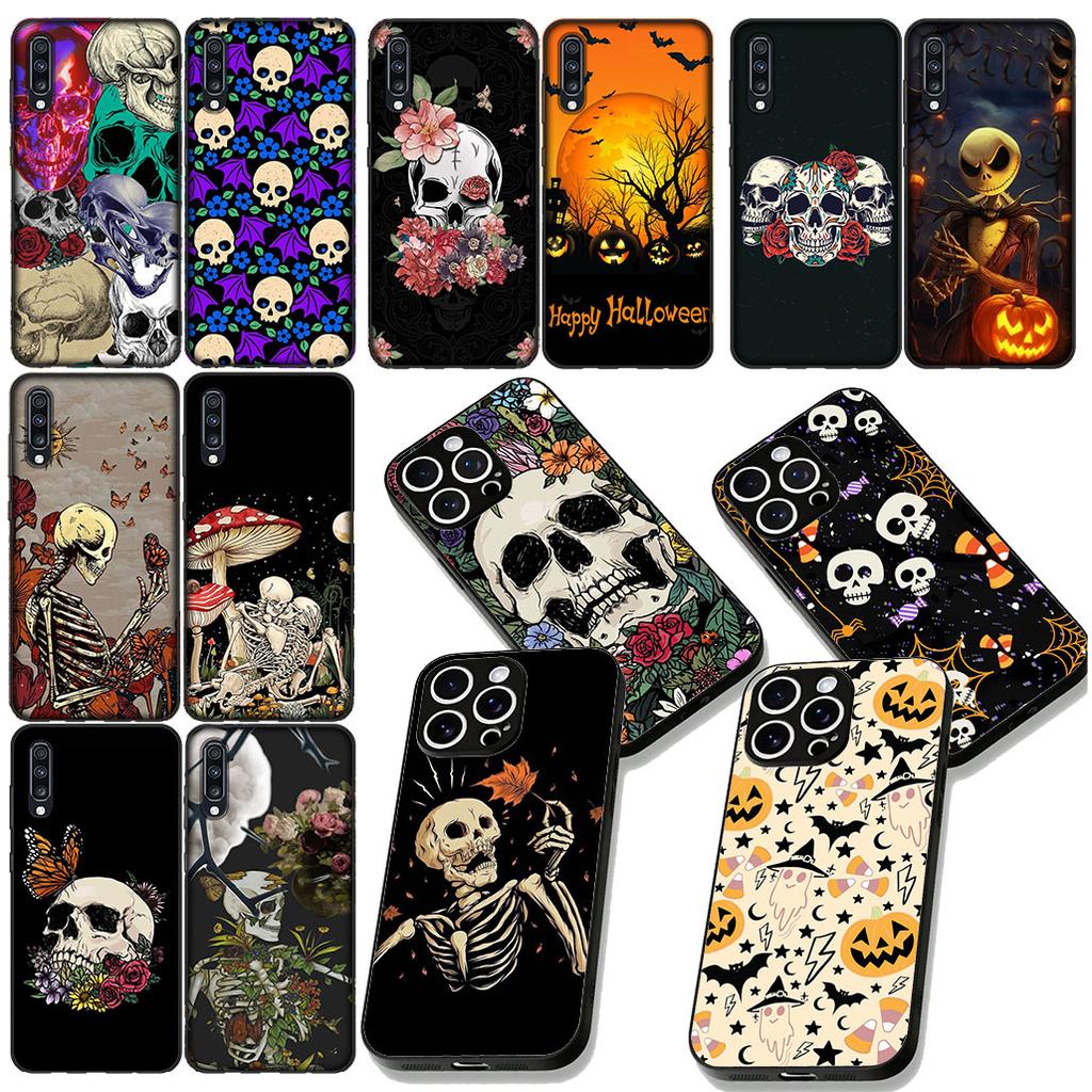 Little Ghost with Halloweens Pumpkin Skull Phone Case for Samsung Galaxy Note 20 9 10 S8 S10 Lite S9 Plus A54 A53 A21S S10E A17