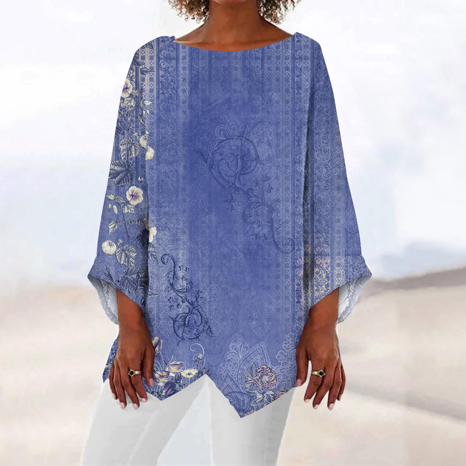 

Женская модная футболка в стиле ретро с круглым вырезом и рукавом девять четвертей, нерегулярный подол, топ