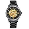 RUIGE Men's Automatic Skeleton Watch, Stainless Steel, Diamond Inlaid, Luminous, Waterproof, Trendy.