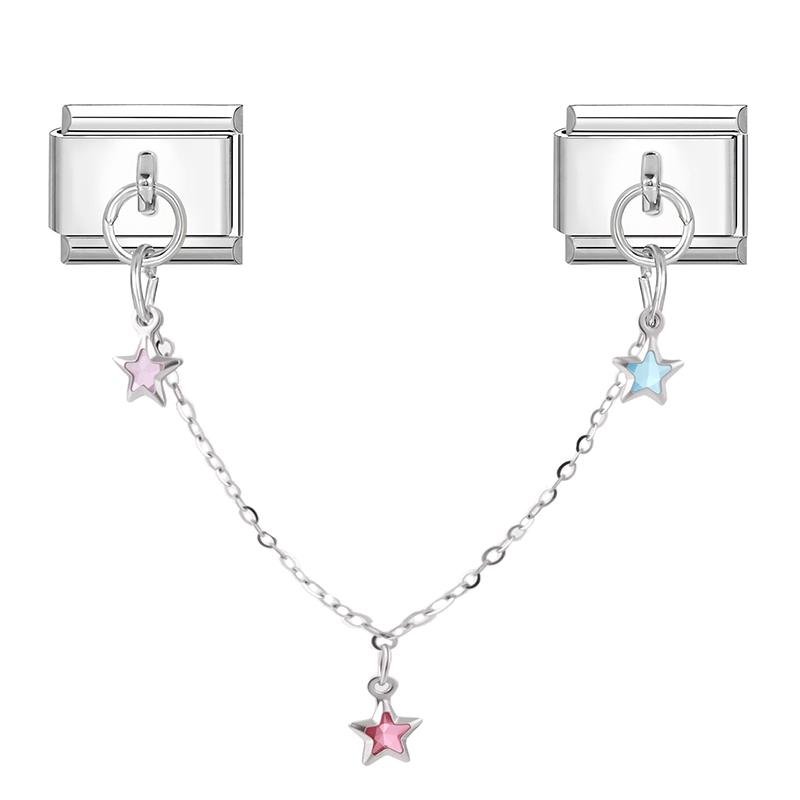 Star Butterfly Heart Zircon Round Pearls Tassel Chain Italian Charm Links Fit 9mm Bracelet Stainless Steel Women DIY Making Gift