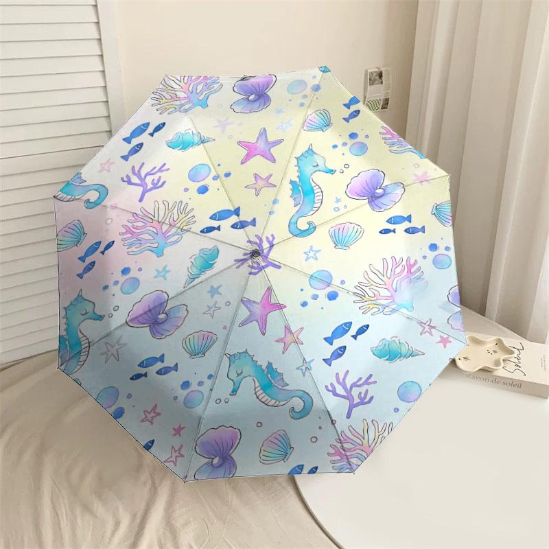

1PC Seahorse Oceanic Umbrella-8-Rib Reinforced Portable Folding Travel Suitable for All Seasons Outdoor Daily Use-Z0463