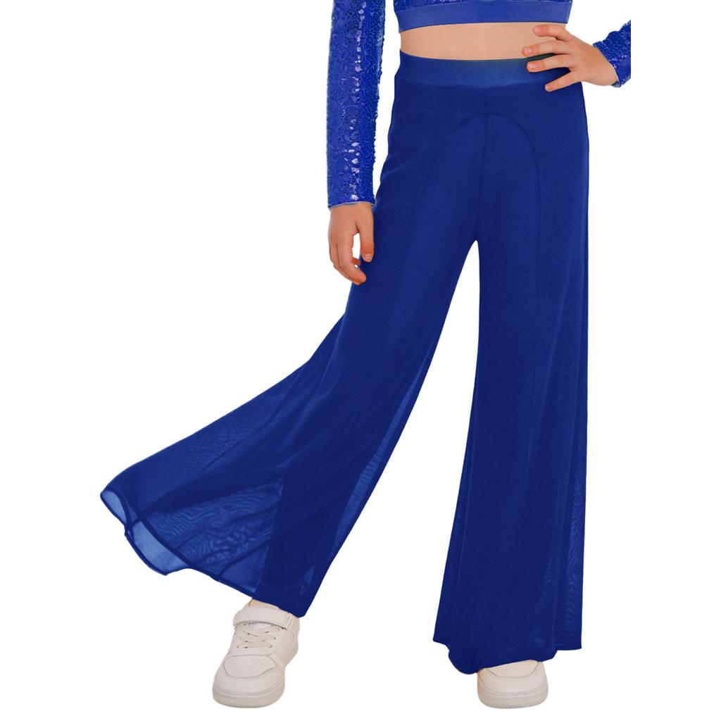 Kids Girls Performance Dance Pants: Elastic Waistband Wide-Leg Mesh with Built-In Briefs for Lyrical Competition