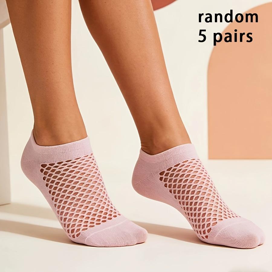Random 5 Pairs Women's Hole Socks, Boat Socks, Short Socks, Colorful Solid Color Socks, Summer Thin Breathable Socks, Fashionable Versatile Socks
